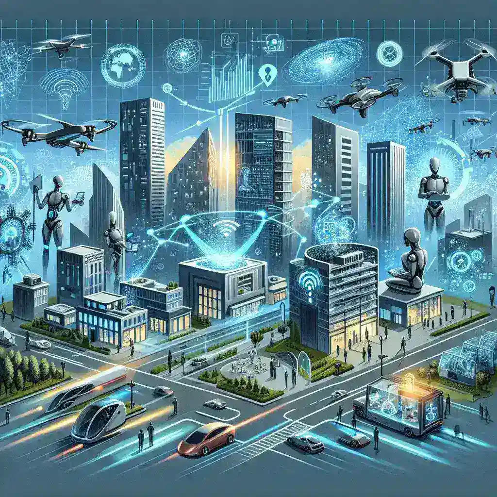 "Infographic illustrating top technology trends transforming modern business in 2024, including AI advancements, blockchain integration, and remote work solutions."